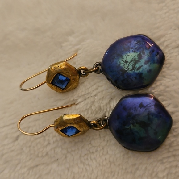 CHICO'S Gold and Blue Drop Dangle Hook Earrings - Picture 4 of 5